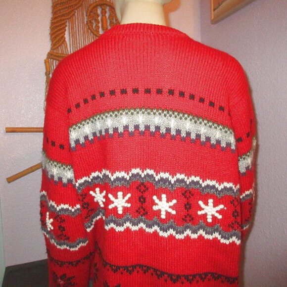 Vtg Neckworks 3D Knit Cardigan Sweater Size XL Alpaca Wool Fair Isle Snowflakes - Picture 10 of 11